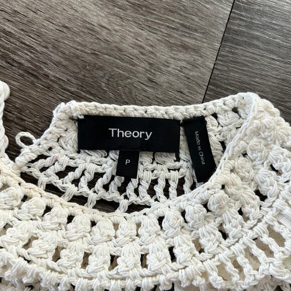 Theory Ivory Crochet T-Shirt Top P Short‎ Sleeve Layered Knit Minimalist Tee - Picture 14 of 16